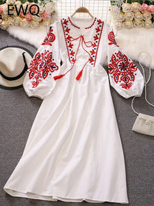 Women Embroidery  Dress Long-sleeve