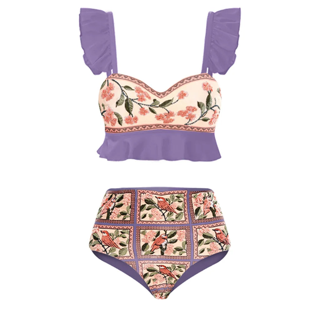 Bikini Swimwear Summer Flower & Bird Design