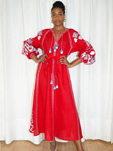 Load image into Gallery viewer, red Maxi anthropo retro  Heavy embroidery whit tassel l
