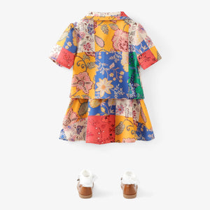 Toodler  2pcs Ethnic Floral Print Shirt and Skirt Set