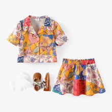 Load image into Gallery viewer, Toodler  2pcs Ethnic Floral Print Shirt and Skirt Set
